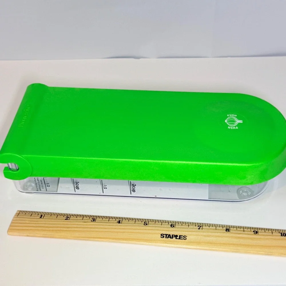 Progressive Prepworks Onion Chopper Green Vegetable Dicer with Measurements